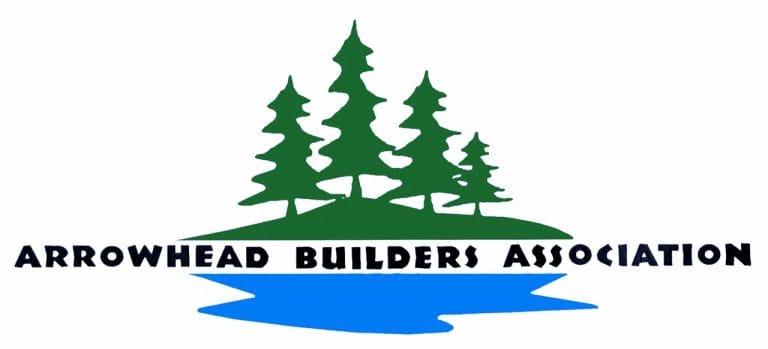 Arrowhead Builders Association logo featuring green pine trees and blue water, representing quality craftsmanship in home improvement and remodeling services.