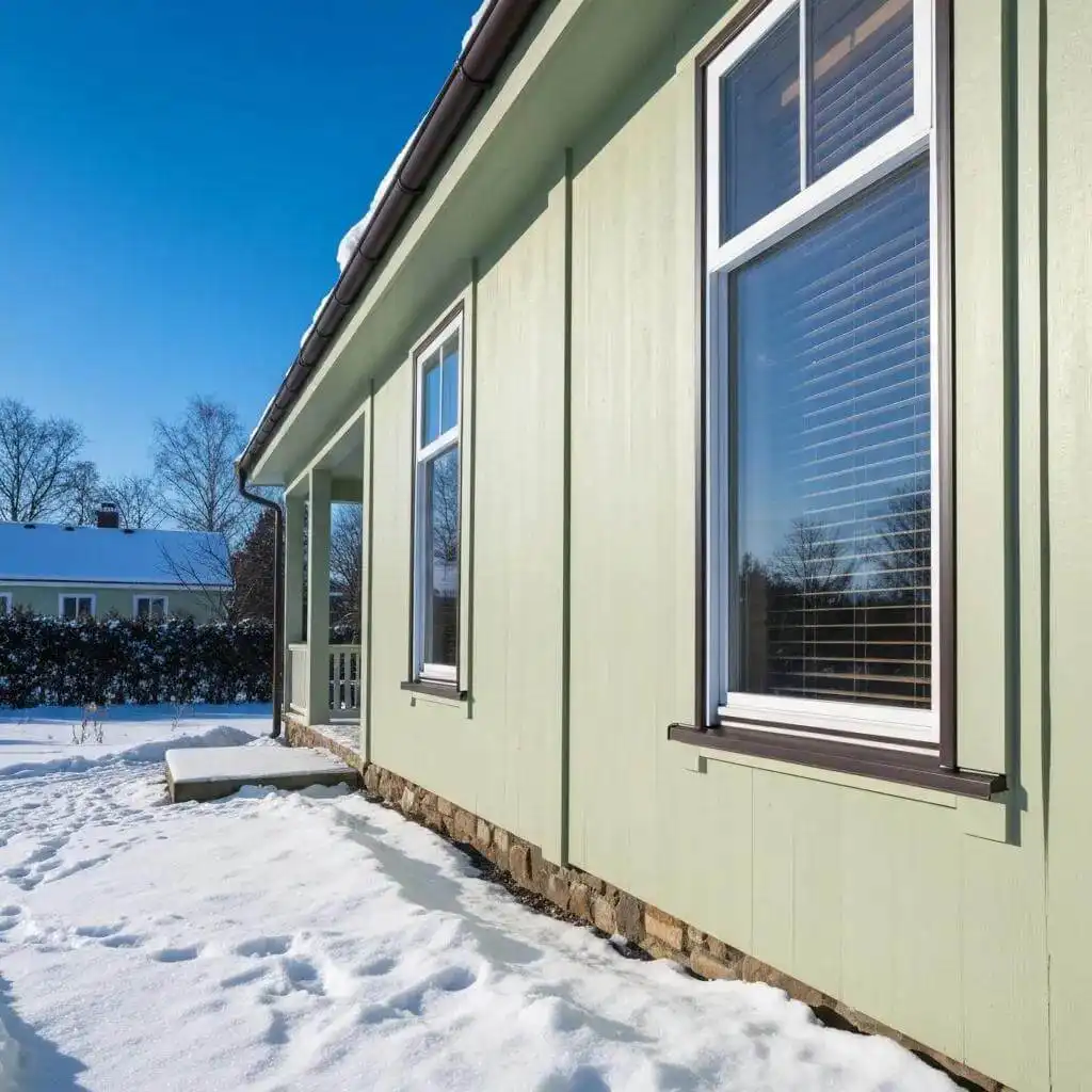 House with fiberglass window frames on a cold winter day