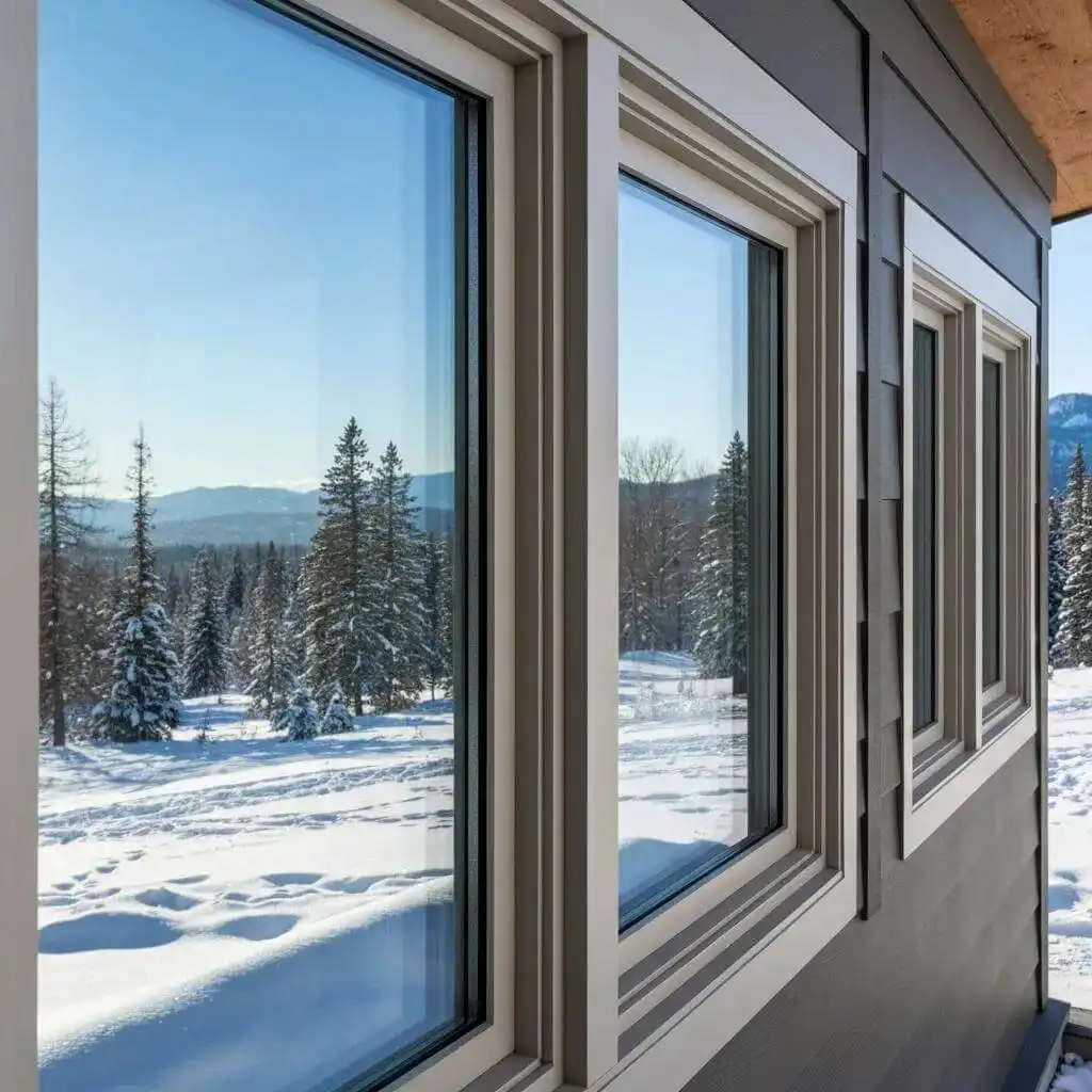 Close-up of triple-pane windows showcasing advanced insulation technology