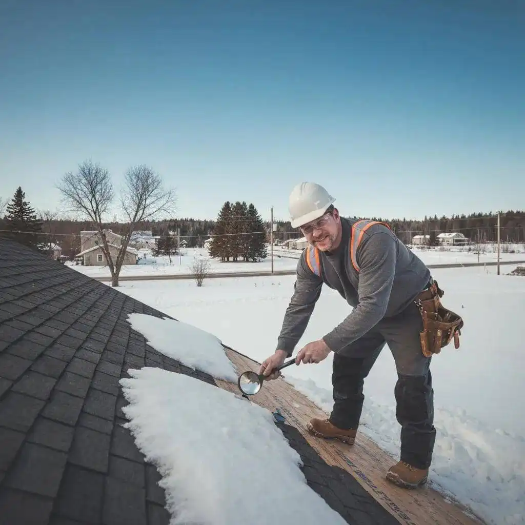 Professional roofing contractor inspecting a residential roof in Hermantown, MN, highlighting local expertise in roofing